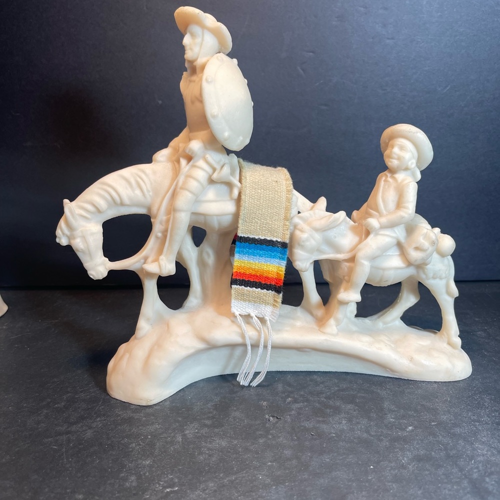 Vtg Don Quixote Sancho Panza Miguel de Cervantes La Mancha Stone Statue T82